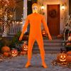 Reading Day Costume Face Open Halloween Costume, Unisex Full Body Orange Bodysuit with Beard Fun Family Eyebrows for Men Women, Adult Stretchy Cosplay