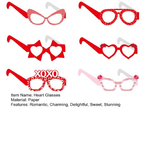 6 Pcs Cute Valentine's Day Glasses Red Pink Love Heart Paper Glasses Dress Up