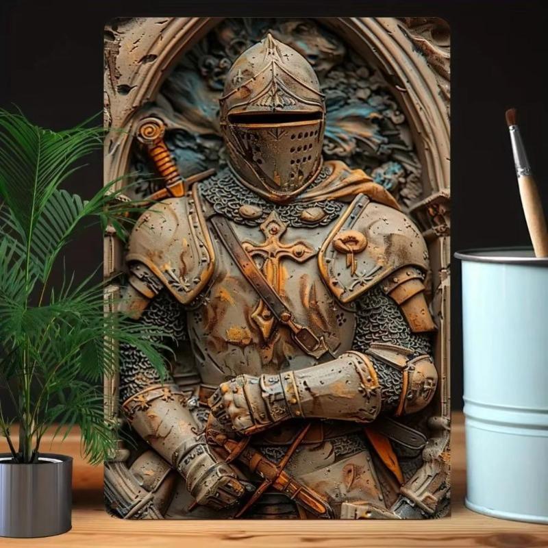 Mittelalterlicher Ritter Rüstung Metallschild, 3D Relief Wandkunst Dekor für Wohnzimmer, 20x30 cm