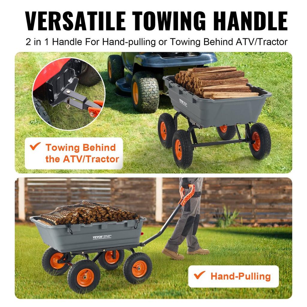 Poly Garden Dump Cart Heavy-duty Yard Carts and Wagons 6.48 cu.ft 1200 lbs