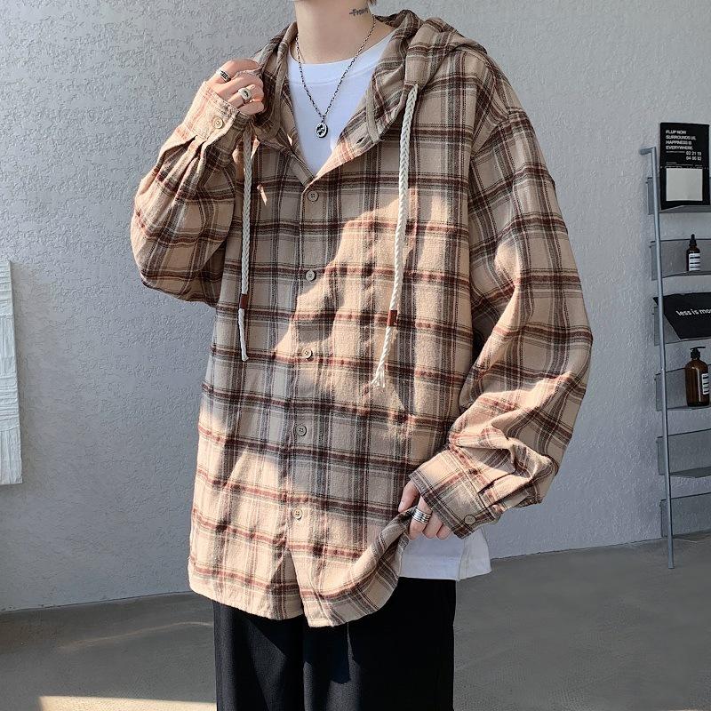 

Осень Новая Клетчатая Толстовка с Капюшоном Мужской Дизайн Американский Ретро Клетчатая Рубашка с Длинным Рукавом Куртка 2XL