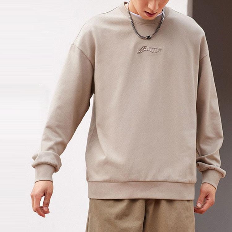 Li Ning Sports Fashion Series Logo Embroidered Sweatshirt Unisex Sweatshirt Cashmere-Gray AWDS587-5