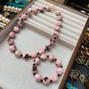 New Medieval Vintage Fashion Retro Design Old Material Pink Frog Skin Glazed Plum Blossom Necklace Beaded Earrings