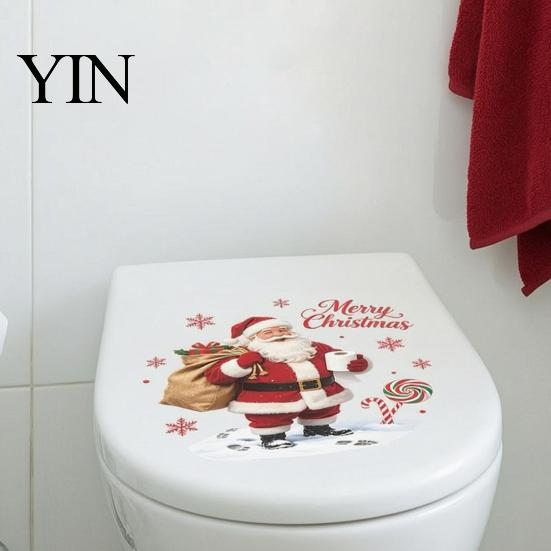 Presente de Natal para Adesivos de Banheiro e Vaso Sanitário, Papai Noel Engraçado Adesivos Impermeáveis para Tampa, Tanque e Assento, Festivos, Seguro para Azulejo Cerâmico, Cisterna Autoadesivo