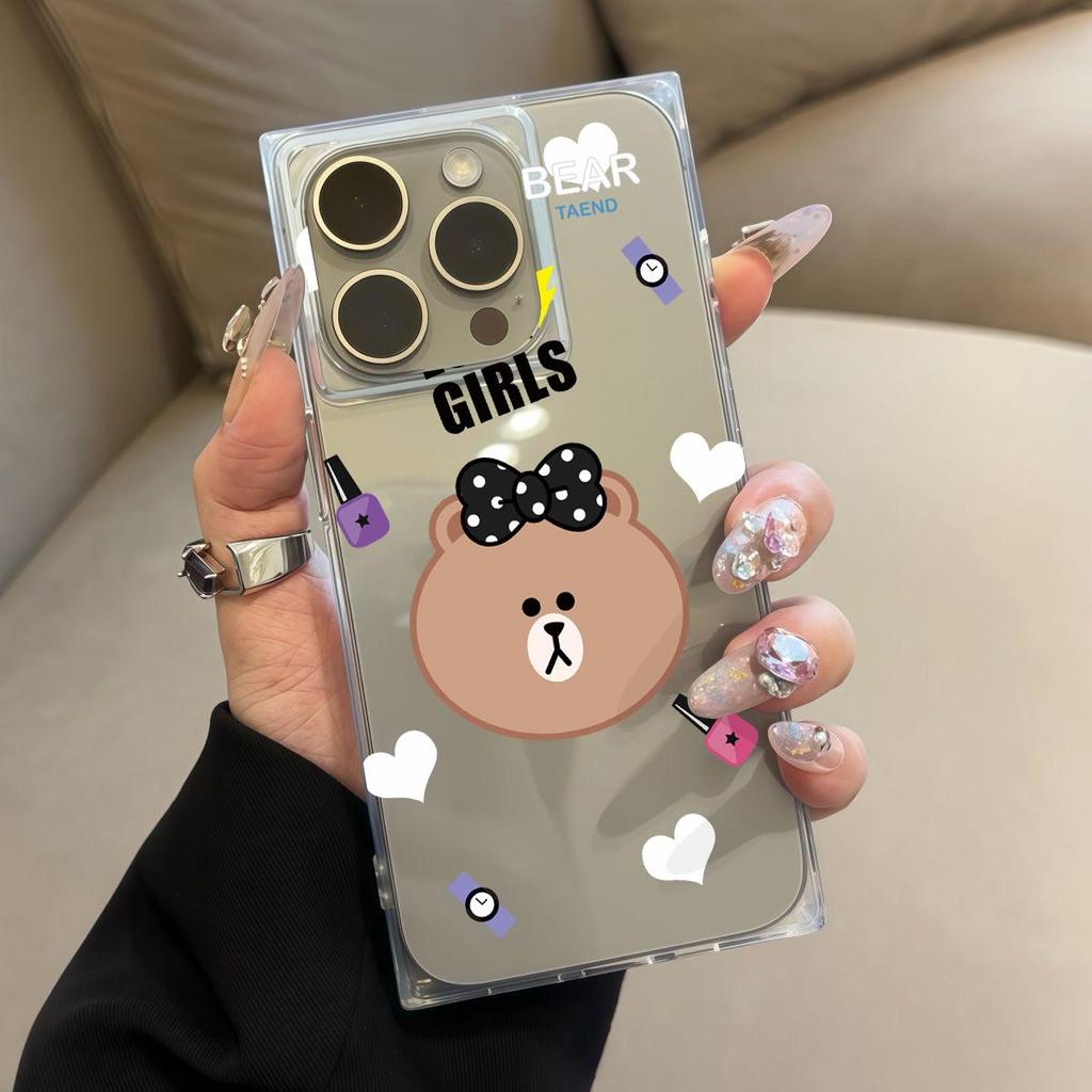 Clear Square Back Tube Case Protection For iPhone 12 11 15 Plus 13 14 Pro Max 16 ProMax Anti-Oxygen,Big Head Bear Pattern Casing