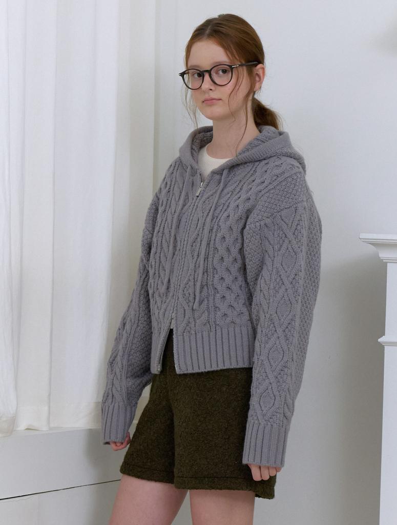 CLUNY Cable Two Way Knit Zipup Cardigan - Gray