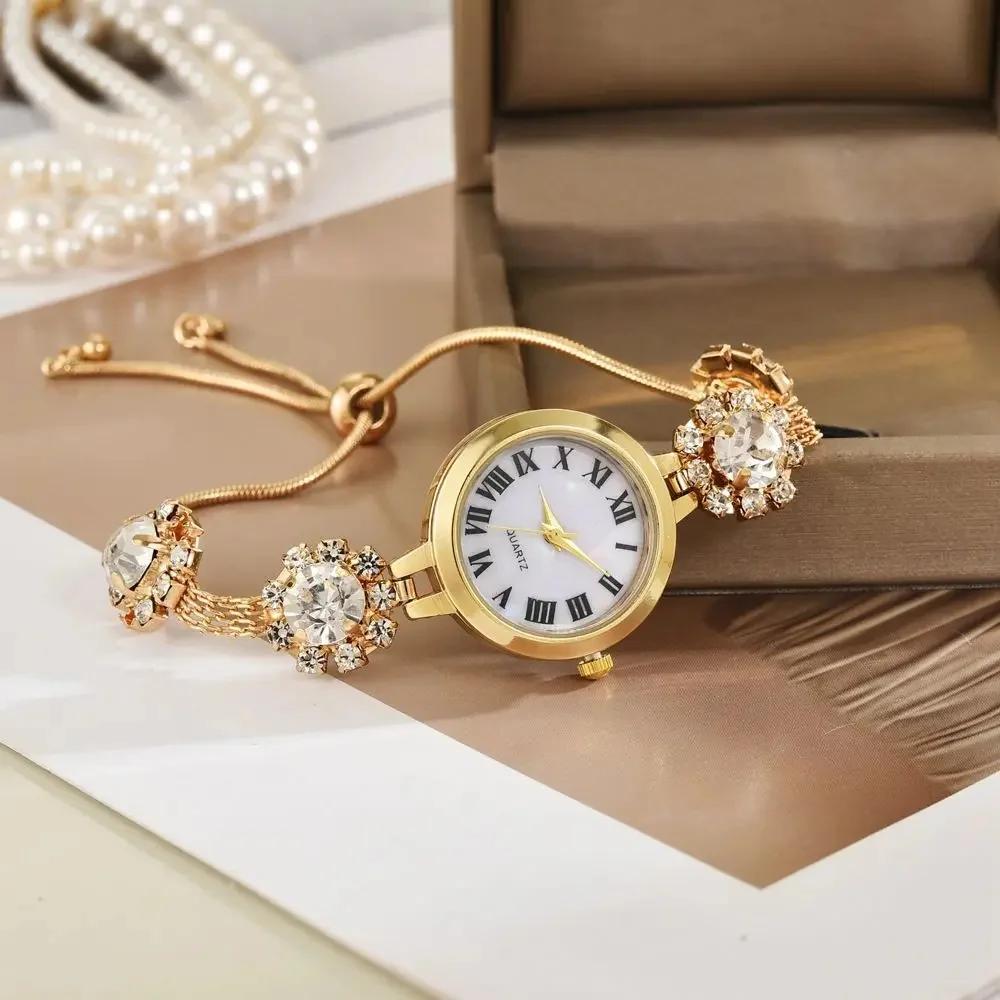 Luxurious Quartz Watch Women's Style Free Adjustments Bracelet Large Diamond Elegance Fashionable Timepiece Ladies Wristwatch
