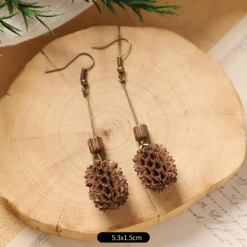 Original Pflanze Frucht Wald Ohrringe Natürliche Eichenfrucht Handgefertigt Retro Langer Stil Ethnisch Literarisch Traditionelle Ohrringe