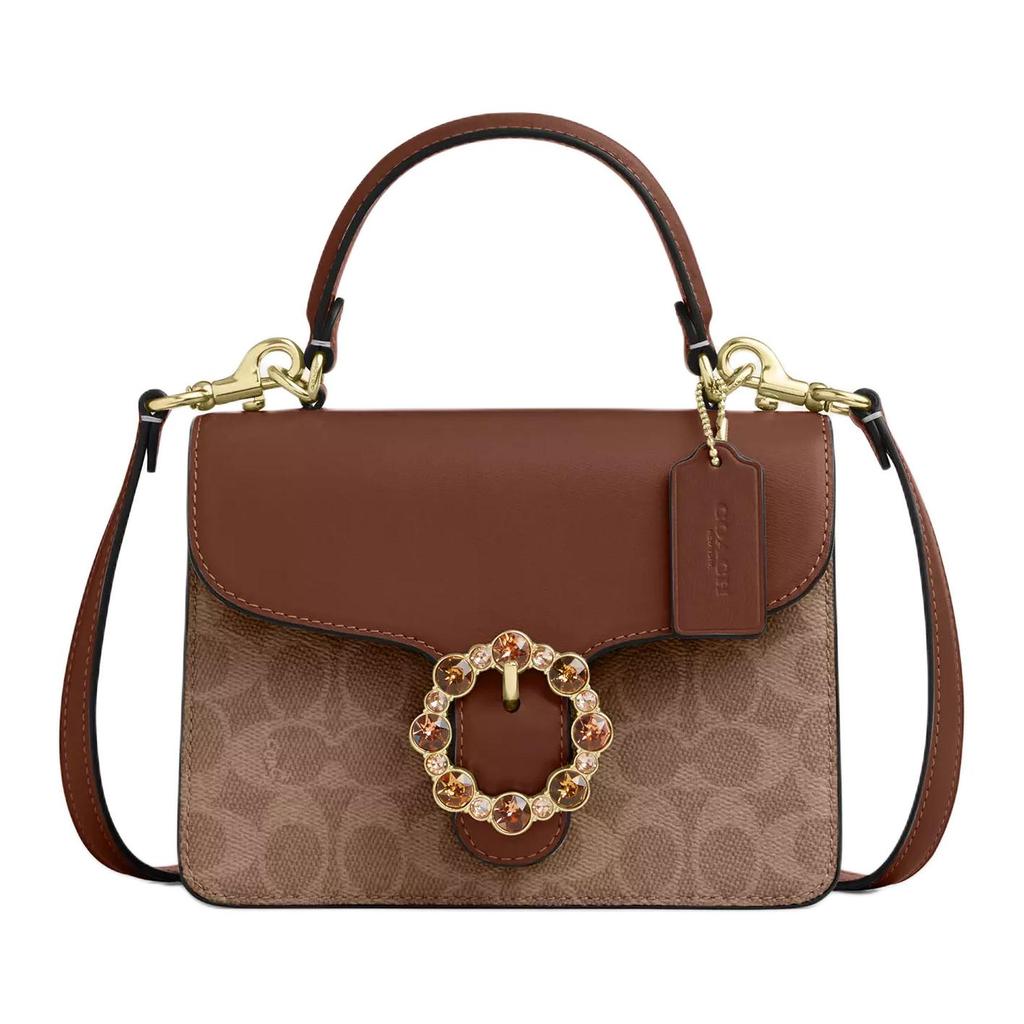 Coach Courtney 20 Brand Print Shoulder Bag Coated Canvas And Glossy Calfskin Crossbody Tote Small Women Bags Brown CCE22-IMXHE