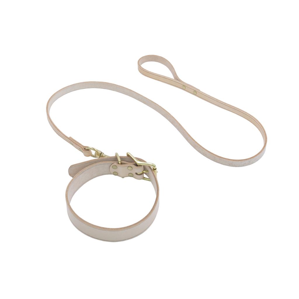 Pet collar leather cowhide vegetable tanned leather dog neck ring collar pure handmade ironing leash set
