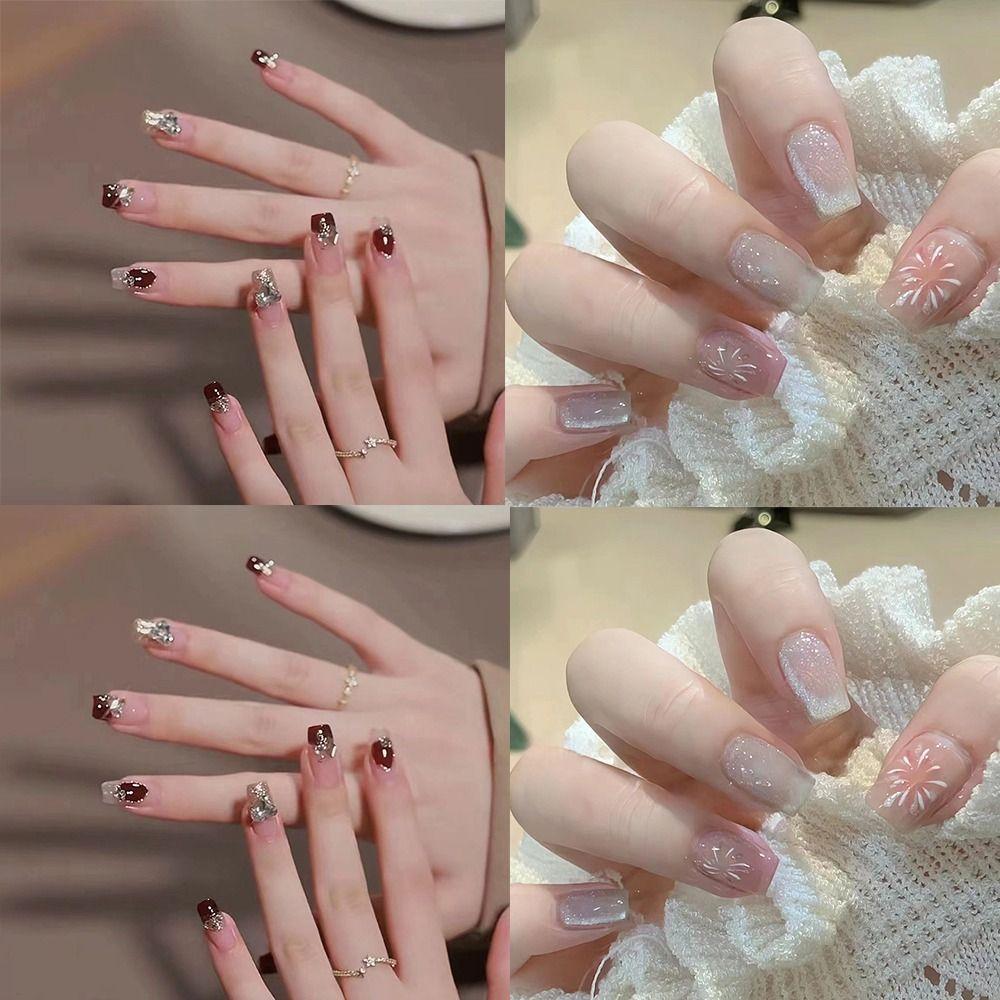 

Французские накладные ногти, красное вино, сердце любви, хрустальные кончики ногтей, новая пресса для ногтей, сделай сам