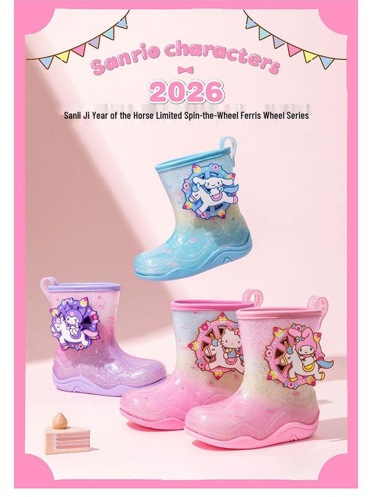 Sanrio Kids' Lightweight, Non-slip, Wear-resistant Cute Rain Boots for Girls and Toddlers
