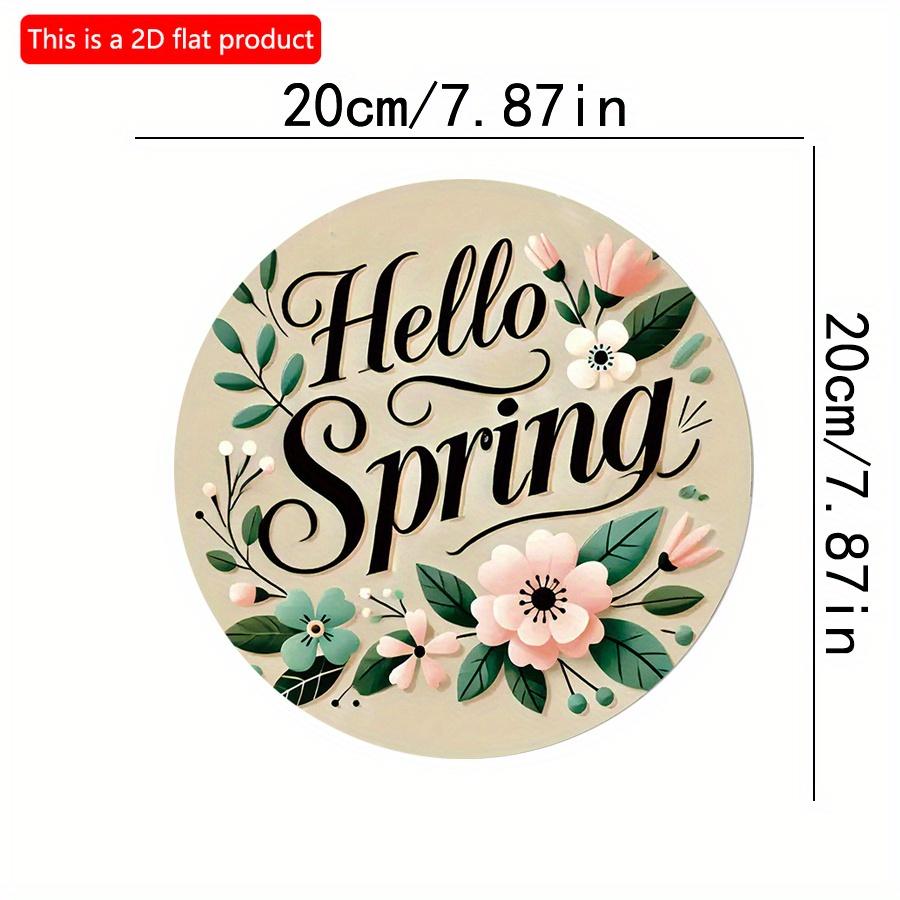 

2D плоский 20*20см1шт Привет Весна Узоры зеленых листьев и цветов Деревянная подвесная табличка Весна Рустик Круглые художественные таблички Табличка для туалета дома гостиной 20*20cm