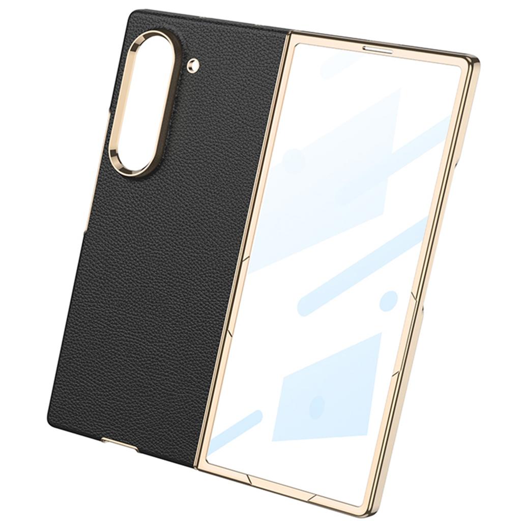 GKK For Samsung Galaxy Z Fold6 5G Case Electroplated PC+PU Phone Cover with Tempered Glass Front Film