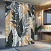 1pc Dark Green Shower Curtain with Gold Leaf Pattern, Made of Polyester Fabric, Machine Washable, Suitable for Bathroom Décor.