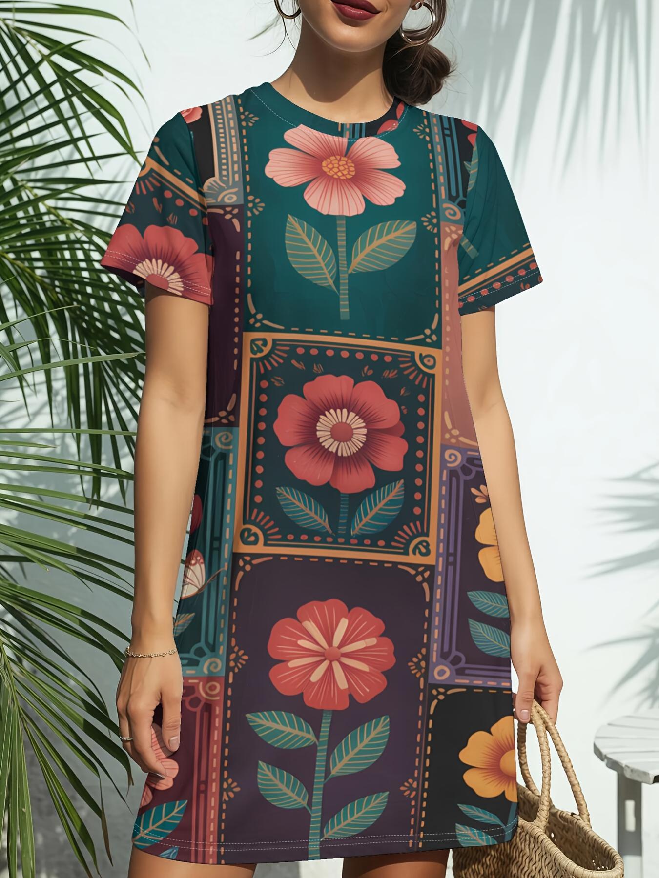 

Collage DecorNew Arrival Women s Round Neck Short-Sleeve T-shirt Dress.American Trendy Digital Print. Casual Versatile Style for Spring and Summer.Ele XS дубильная кора
