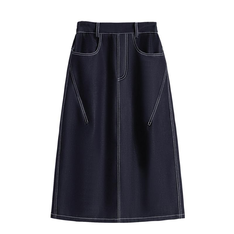 DIMANAF 2026 Summer Plus Size Women Skirts Elastic Waist Oversize Casual Fashion Lady Long Skirts Denim Cotton Solid Blue