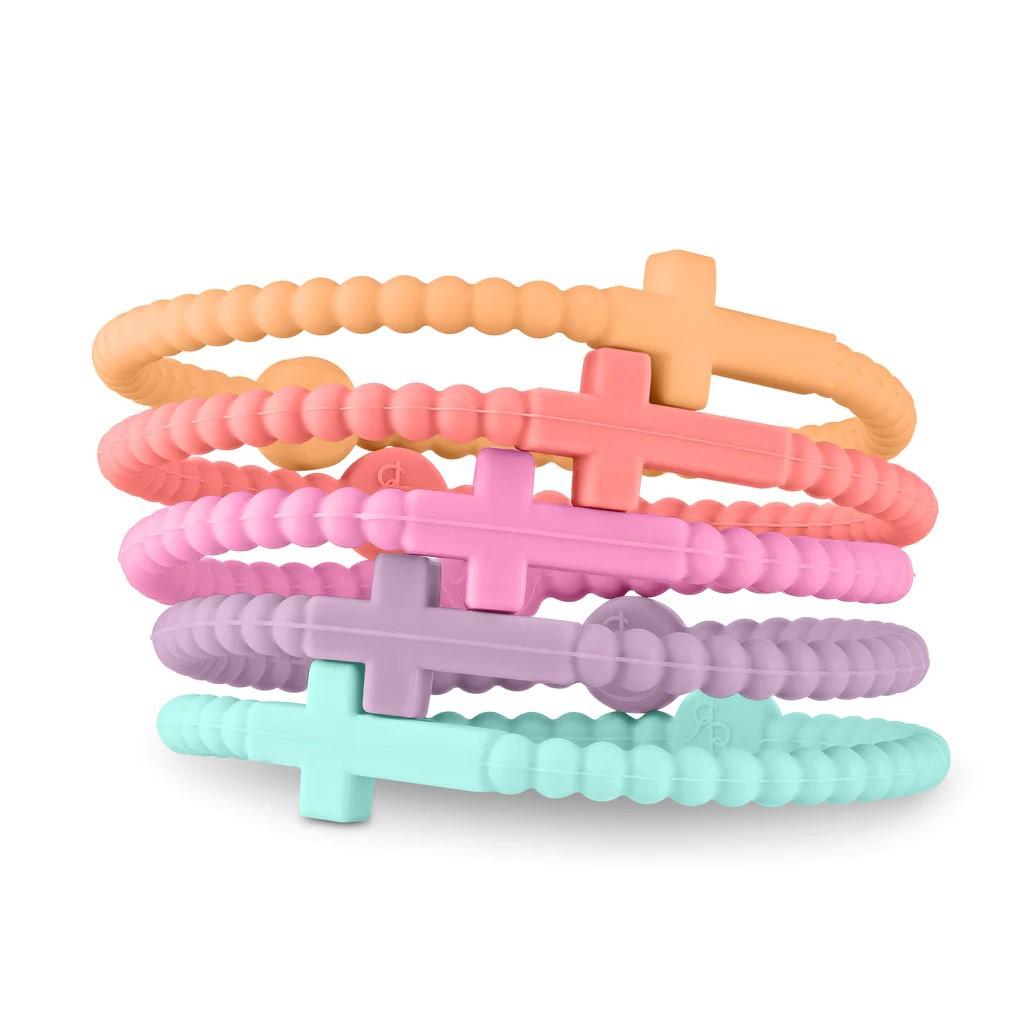 5pcs Candy Color Jesus Bracelets Set for Women Men Simple Colorful Silicone Cross Thin Bracelets Friendship Party Jewelry Gifts