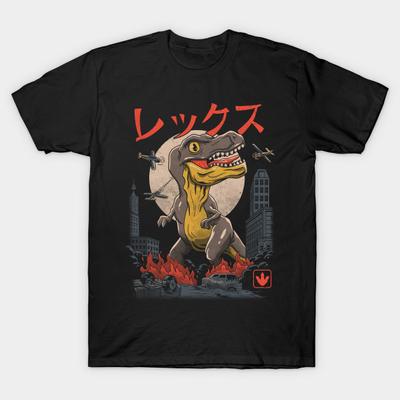 Asian Size Men Print T-shirt Kaiju T-Rex No-Cut Heat Transfer Print Cotton Tshirt