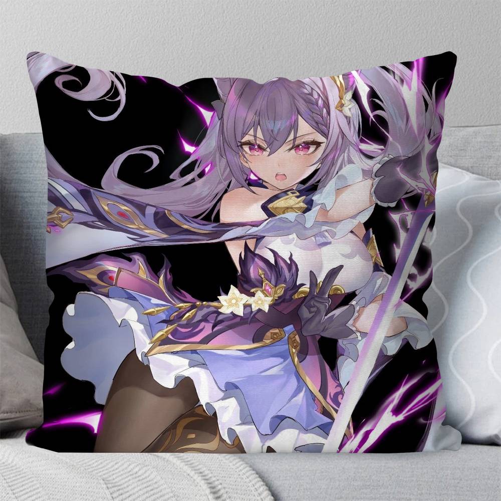 Keqing Anime Game Genshin Impact Pillow Case Fashion Square Pillowcase Bedroom Sofa Room Ins Decoration Leisure