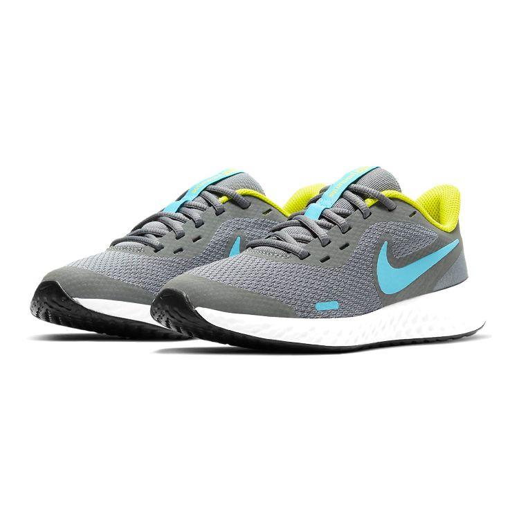 Nike Revolution 5 GS Smoke Grey Chlorine Blue Kids Sneakers High-Voltage White BQ5671-019