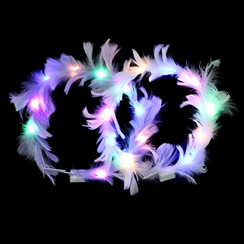Led Feather Wreath Crown Light-Up Luminous Headdress For Women Girls Wedding Christmas Glow Party Decoration