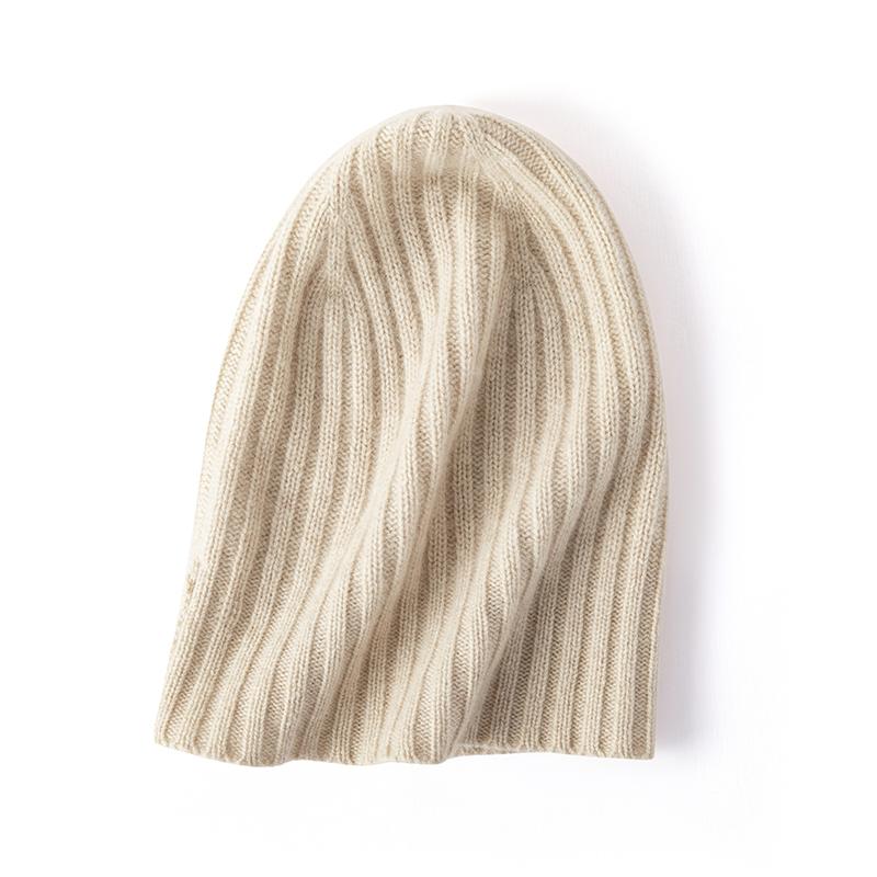 Women 100% Pure Cashmere Beanie Hat Rib Knit Slouchy Fit Winter Warm Soft Skullies Cap Cold Weather Accessory