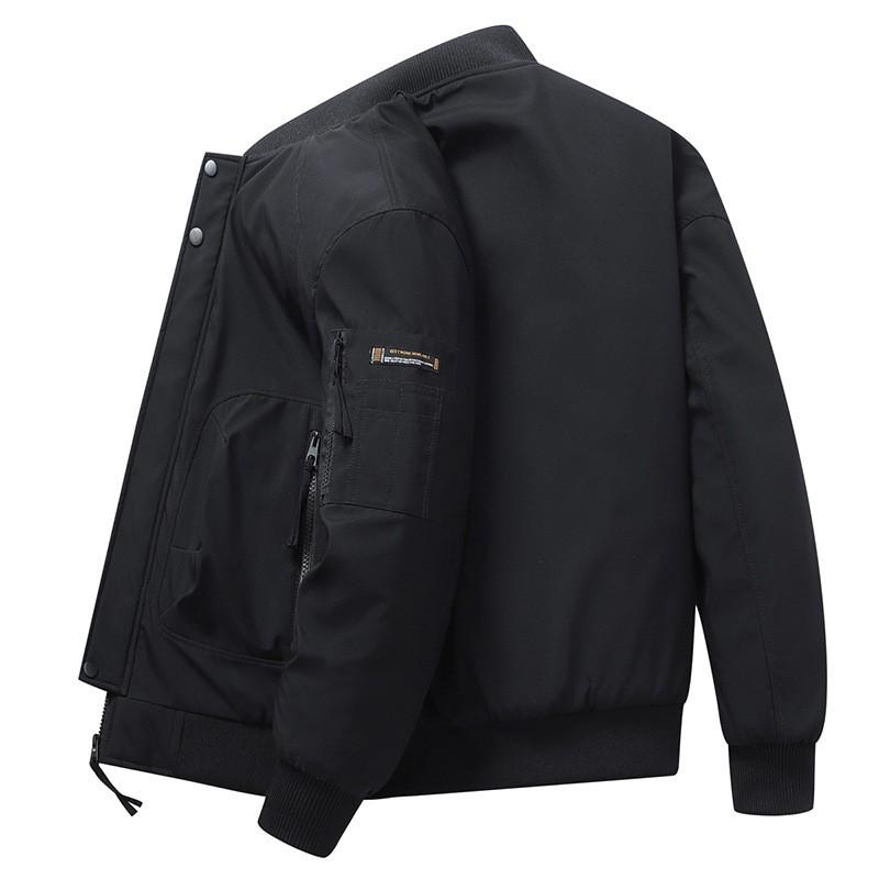 Mens Winter Thick Cotton Blend Jacket With Baseball Collar Loose Fit Outdoor Workwear