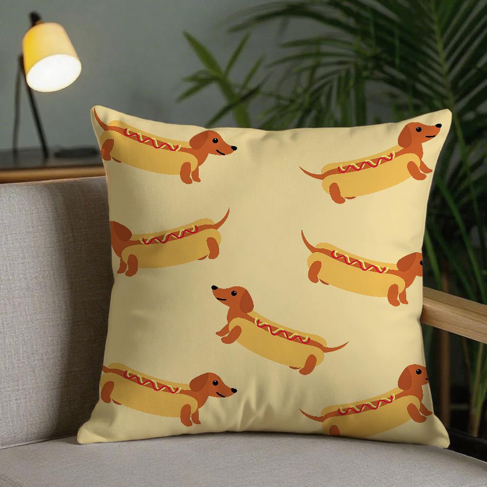 Sausage Dog Dachshund Cute Pillow Case Square DoubleSided Printing Sofa Cushion Cover Pillowcase Bedroom Bedside