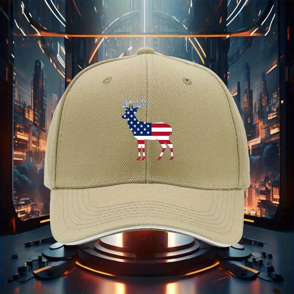 Patriotic Deer American Flag Baseball Cap Adult Adjustable Casual Cotton Hat Outdoor