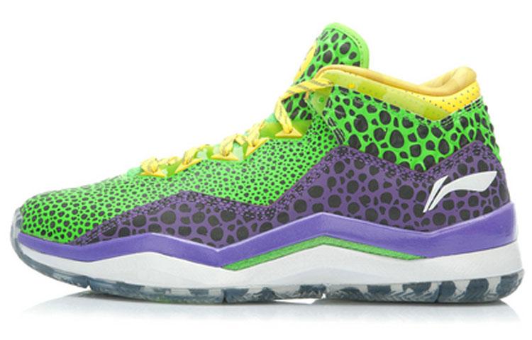 LiNing WOW 3 Way Of Wade 3 All-Star Cushioned Slip-Resistant Coverage Mid-Top Basketball Shoes Men's Green Purple ABAJ013-30