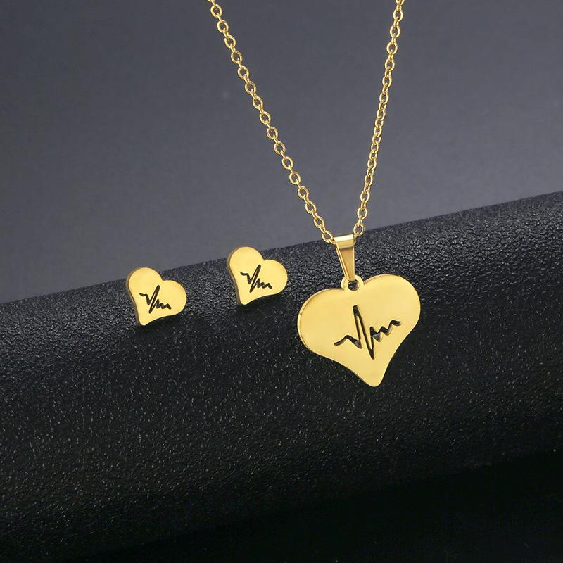 Gold Color Cute Animal Footprints Earrings Set Dog Cat Footprints Paw Necklaces Pendants Women Stainless Steel Zircon TZ329