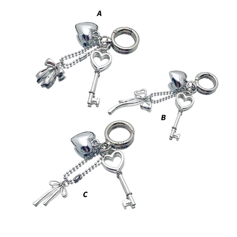 Elegant Metal Heart Keychain Bowknot Charm Unique Key Jewelry Fashion Accessory Fashionable Bag Pendant for Daily