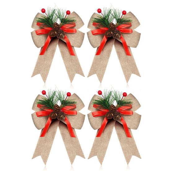 Christmas Bows with Pine Cones Pine Needles Buffalo Plaid Ribbon Bows Christmas Tree Wreath Decoration for Gift Wrapping