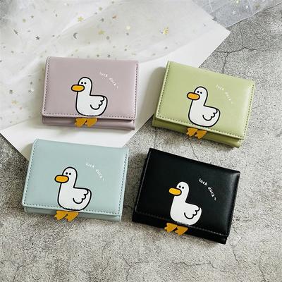 Creative Cartoon Duck Design Women's Wallet PU Leather Bank Card Holder Short Fold Wallets Cash Clip Women's Purses