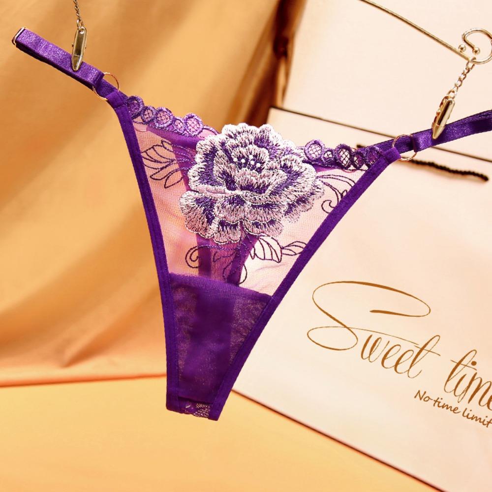 Japanese Embroidered Flower Spice Girls Thong Breathable Mesh Sexy Hot Low Waist Adjustable Belt Ladies Large Size Panties