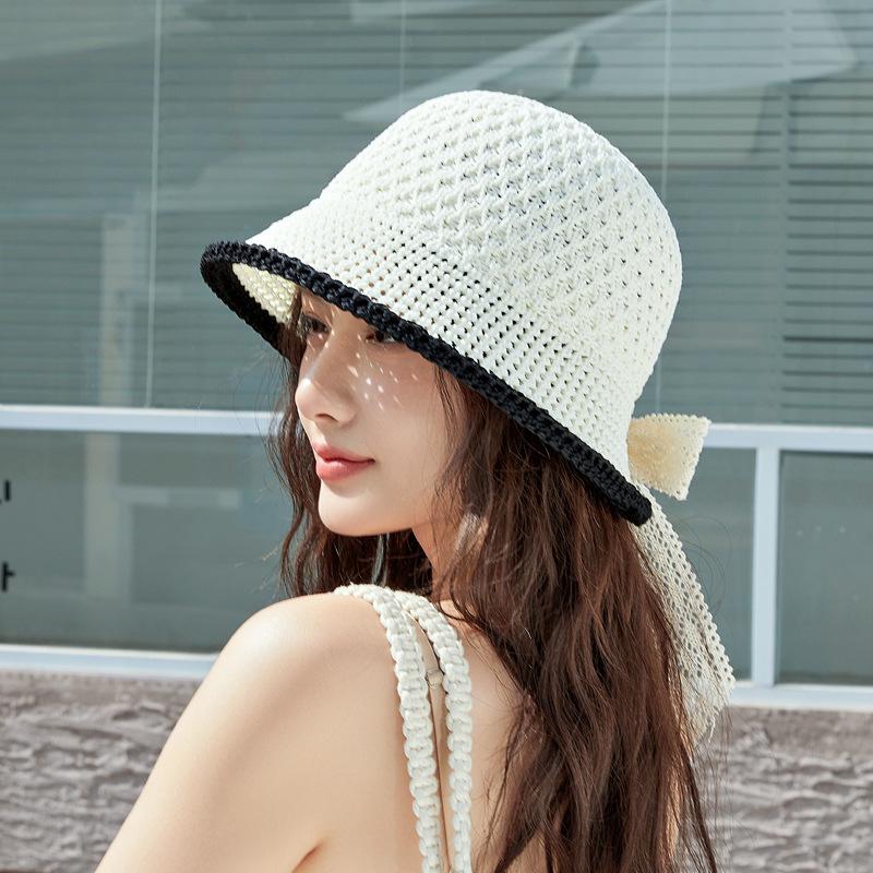 Шляпа Женская Летняя Солнцезащитная Пляжная Солнечная Шляпа Солнечная Шляпа Соломенная Шляпа Бант Кружево Ажурная Новая Шляпа Ведро