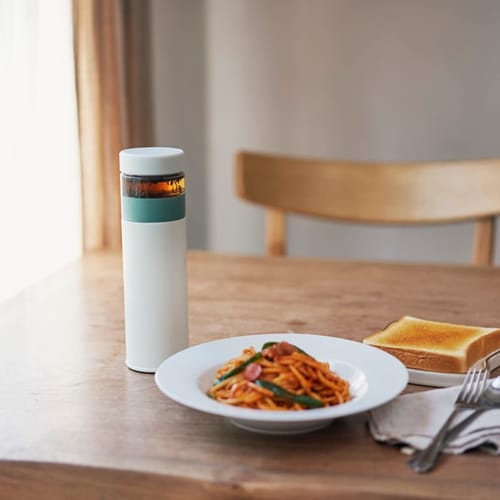 Smile LALALUCTUS Tea Bottle with Strainer, Vacuum-Sealed, Double-Walled, Keeps Tea Hot or Cold (Cream White)