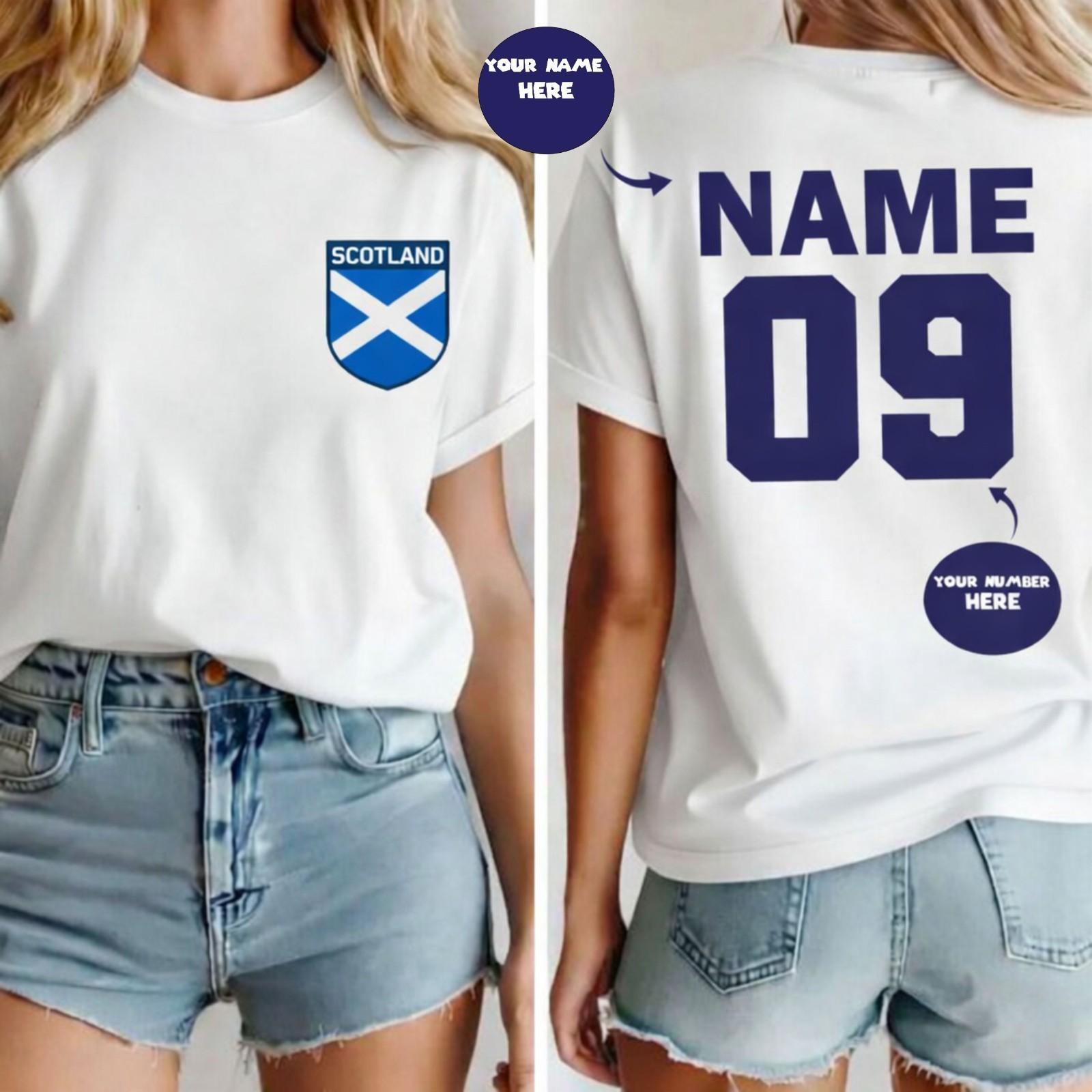 Personalised Scotland Football T-Shirt Custom Name Number Scottish Rugby Fan Top L