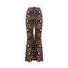 Womens High-Waist Knit Flare Pants With Leopard Print Stretch Waistband Casual Sexy Slim Fit Trousers
