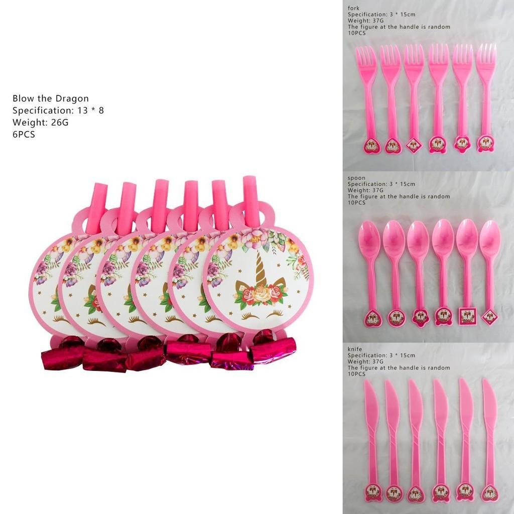 Wreath Unicorn Kids Birthday Party Supplies Colorful Tableware Plates Cup And Forks