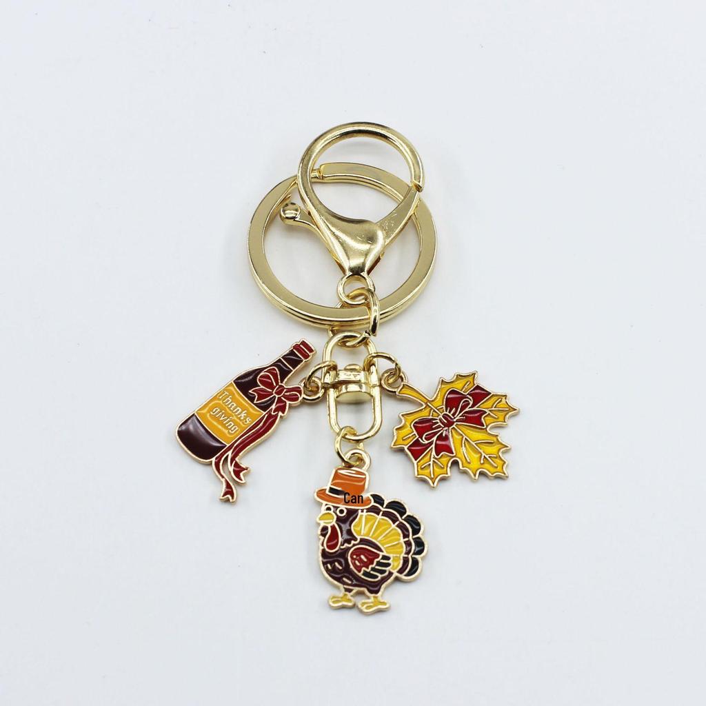 Thanksgiving Alloy Enamel Keychain: Mushroom, Turkey, Pumpkin, Scarecrow Pendant Ornaments for Harvest Gifts