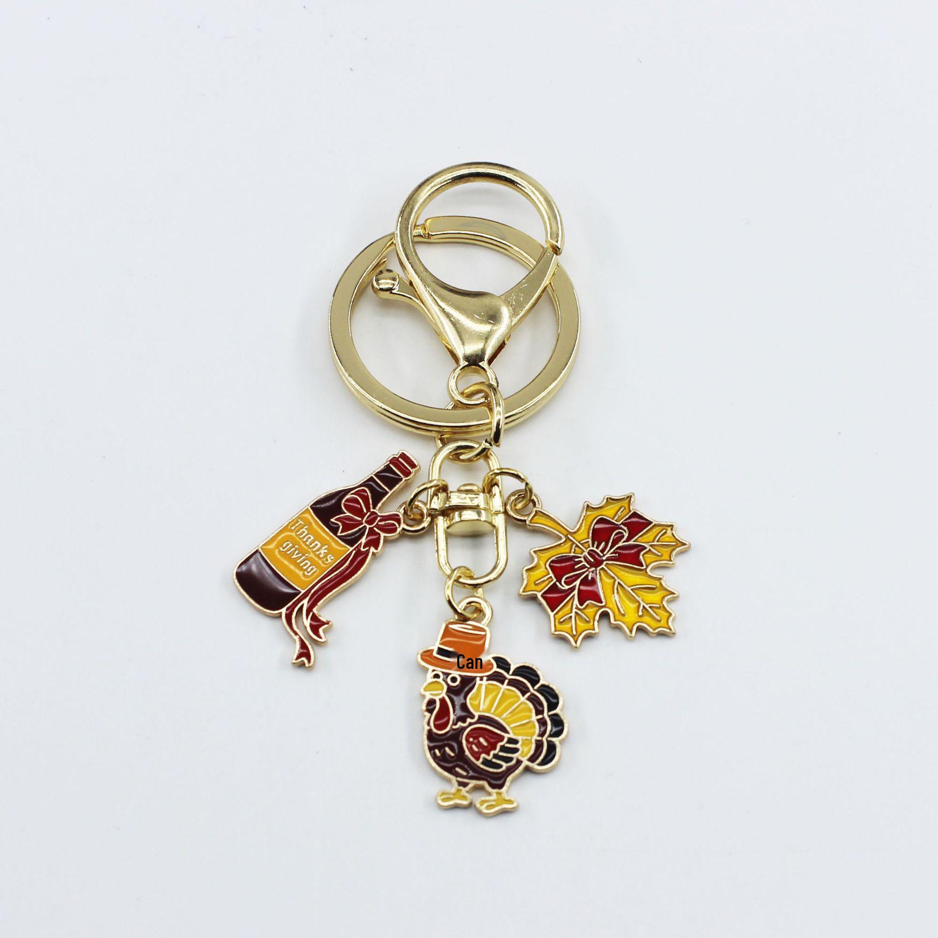 

Thanksgiving Alloy Enamel Keychain: Mushroom, Turkey, Pumpkin, Scarecrow Pendant Ornaments for Harvest Gifts