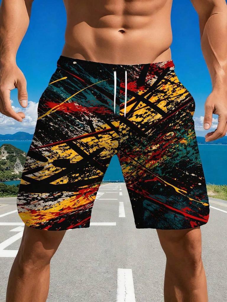 Men's 3D Digital Print Fashion Casual Shorts, Comfortable And Breathable, Suitable For Outdoor Sports, Design
