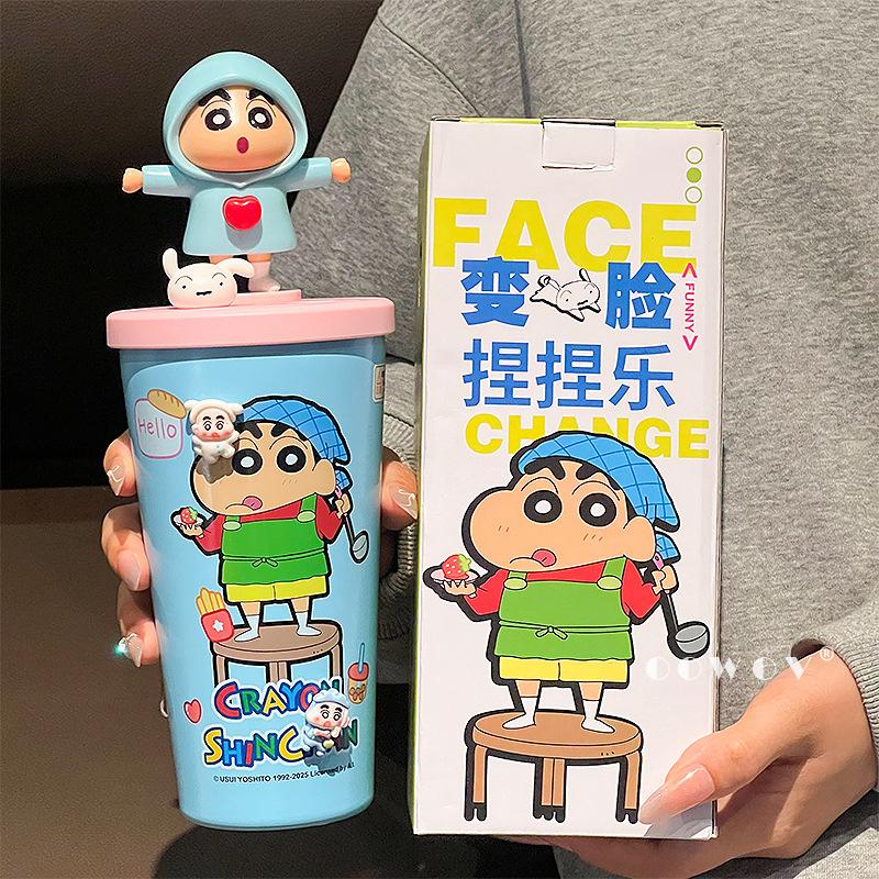 Crayon Xiaoxin joint stainless steel thermos cup new desktop straw water cup coffee cup birthday gift girl