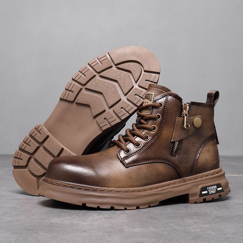 Neuheit Herren Stiefeletten Outdoor Bequeme Motorradstiefel Klassisches Design High Top Herren Freizeitschuhe Echtes Leder Botas