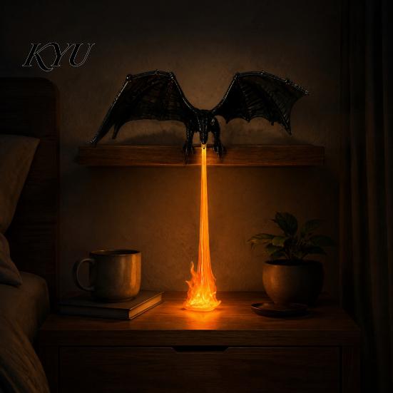 Dragon Bookshelf Decor Nook Light with LED Flame Effect, Fantasy Shelf Decor, Book Flying Display Ornament for Study Room Reading Corner Library