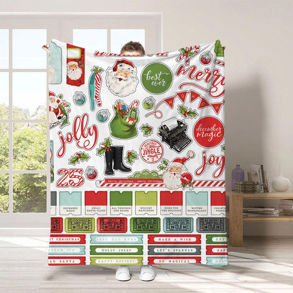 Christmas cartoon digital-printed polyester Bedroom velvet flannel cover blanket Fleece soft sofa cover blankets for beds