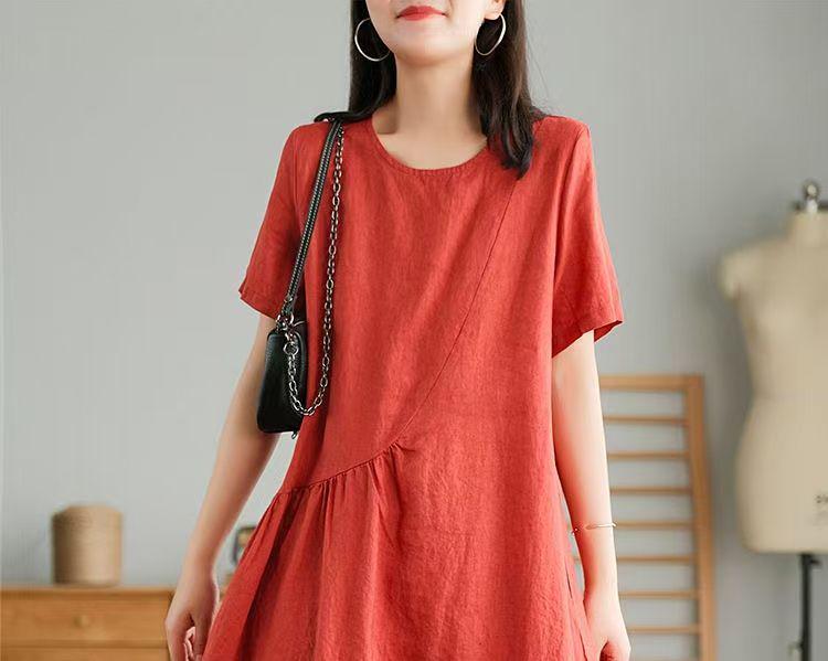 Japanese Women's Loose-Fit Cotton & Linen Irregular Hem Dress