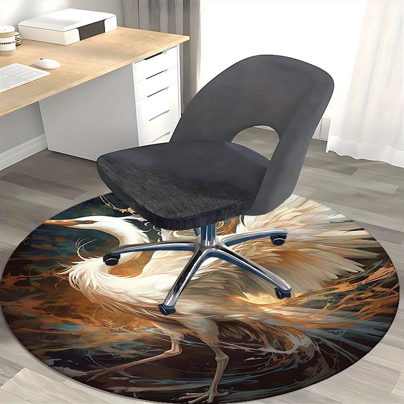 1pc Fantasy Crane Round Carpet Anime Design Office Chair Mat, Non Slip Rug for Home Decor